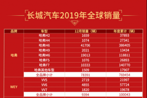 全球發展 穩健前行 長城汽車2019年全球銷量超106萬輛